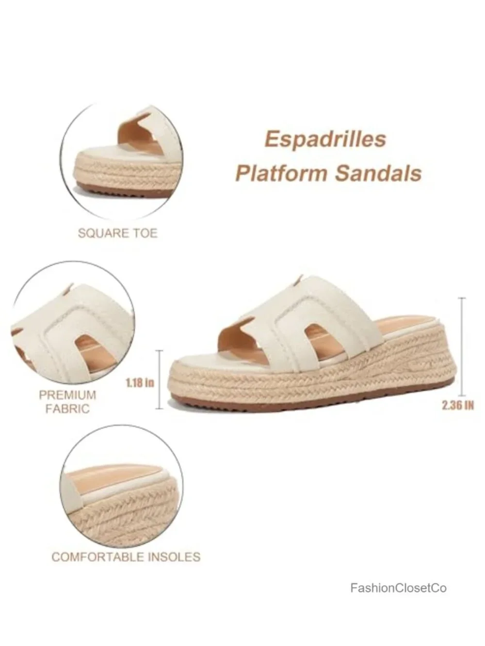 Platform Espadrille Sandals Slip On Raffia Wedge Boho Open Toe Slide Sandals
